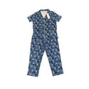 Liz Claiborne Womens XS Floral Pajama Set With Button-Up Top & Pants In Blue NWT